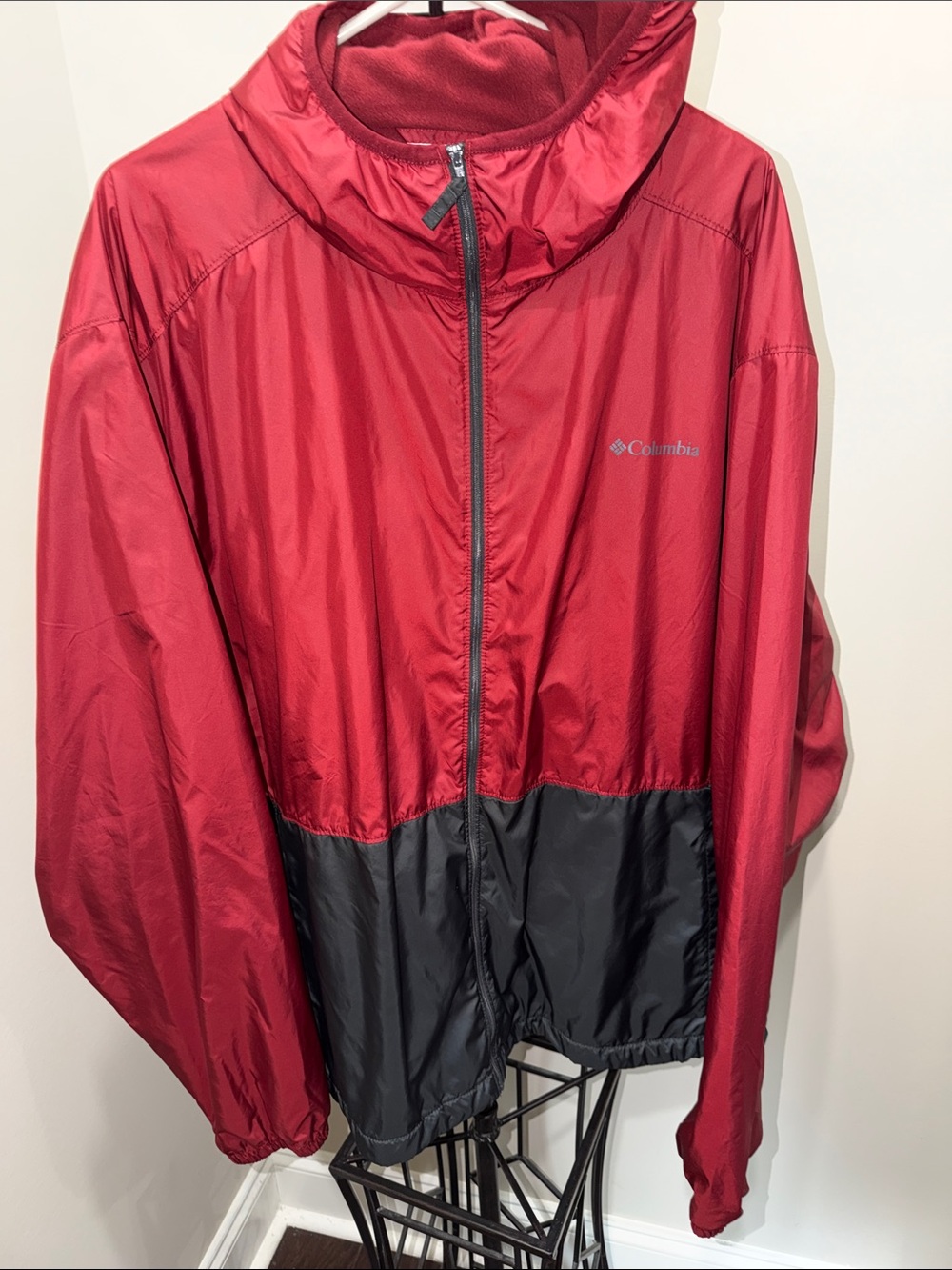 Columbia Red and Black Packable Hooded Jacket